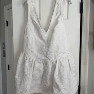 White Textured V-Neck Sleeveless Peplum Free People Dress